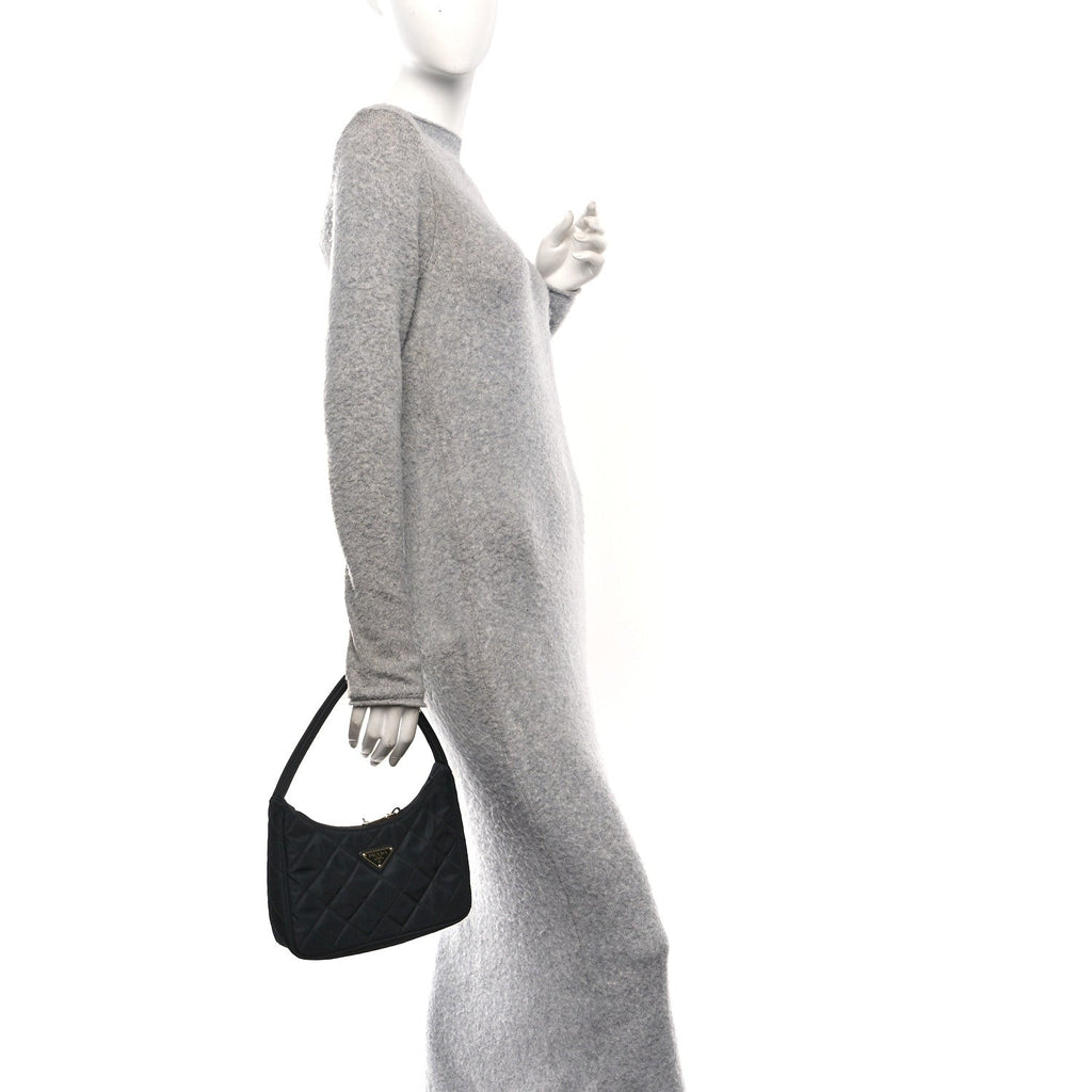 Prada Tessuto Nylon Stitched Shoulder Bag Black