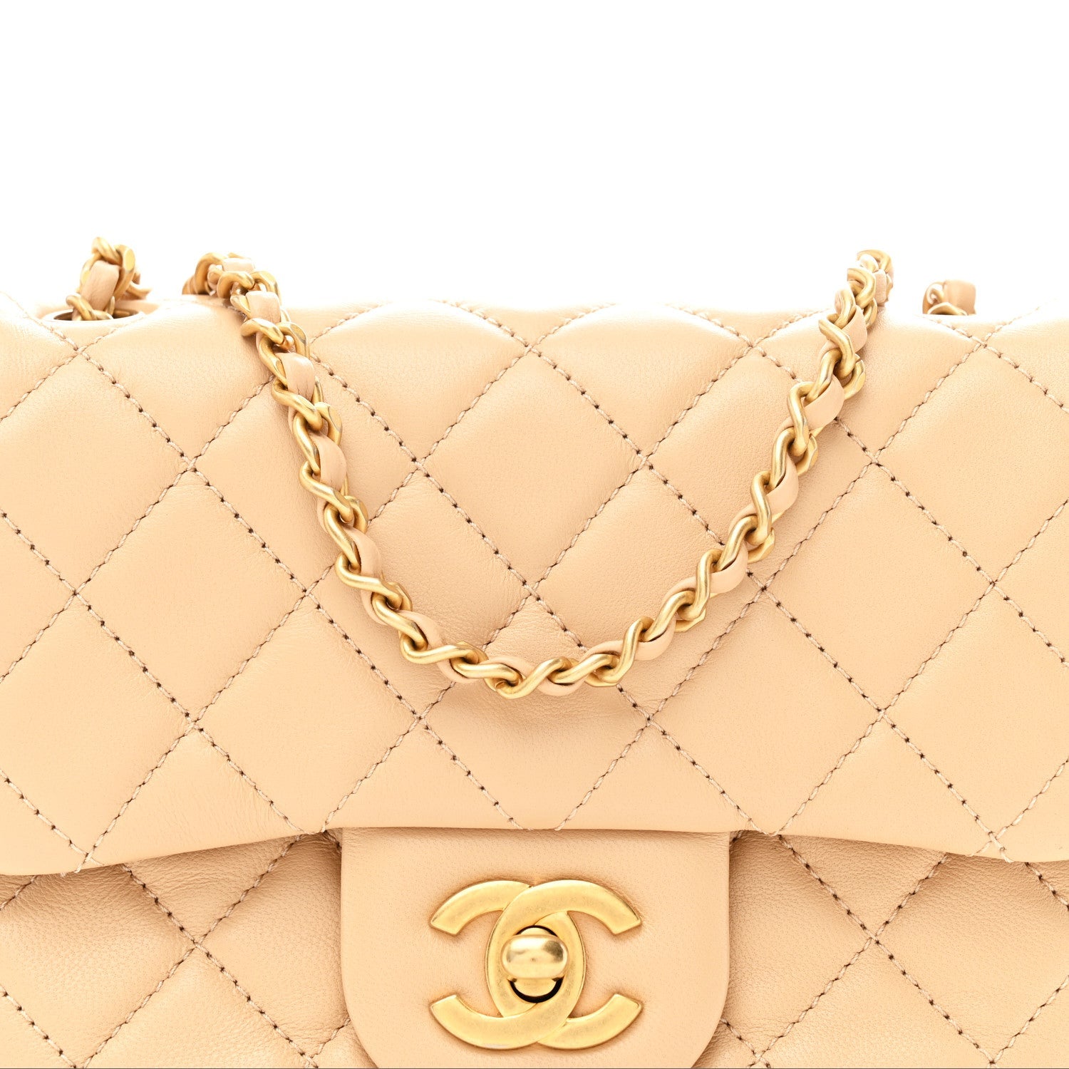 Chanel Lambskin Quilted Mini Pearl Crush Flap Beige