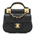 Chanel Calfskin Quilted Lady Handle Flap Card Holder With Chain Black