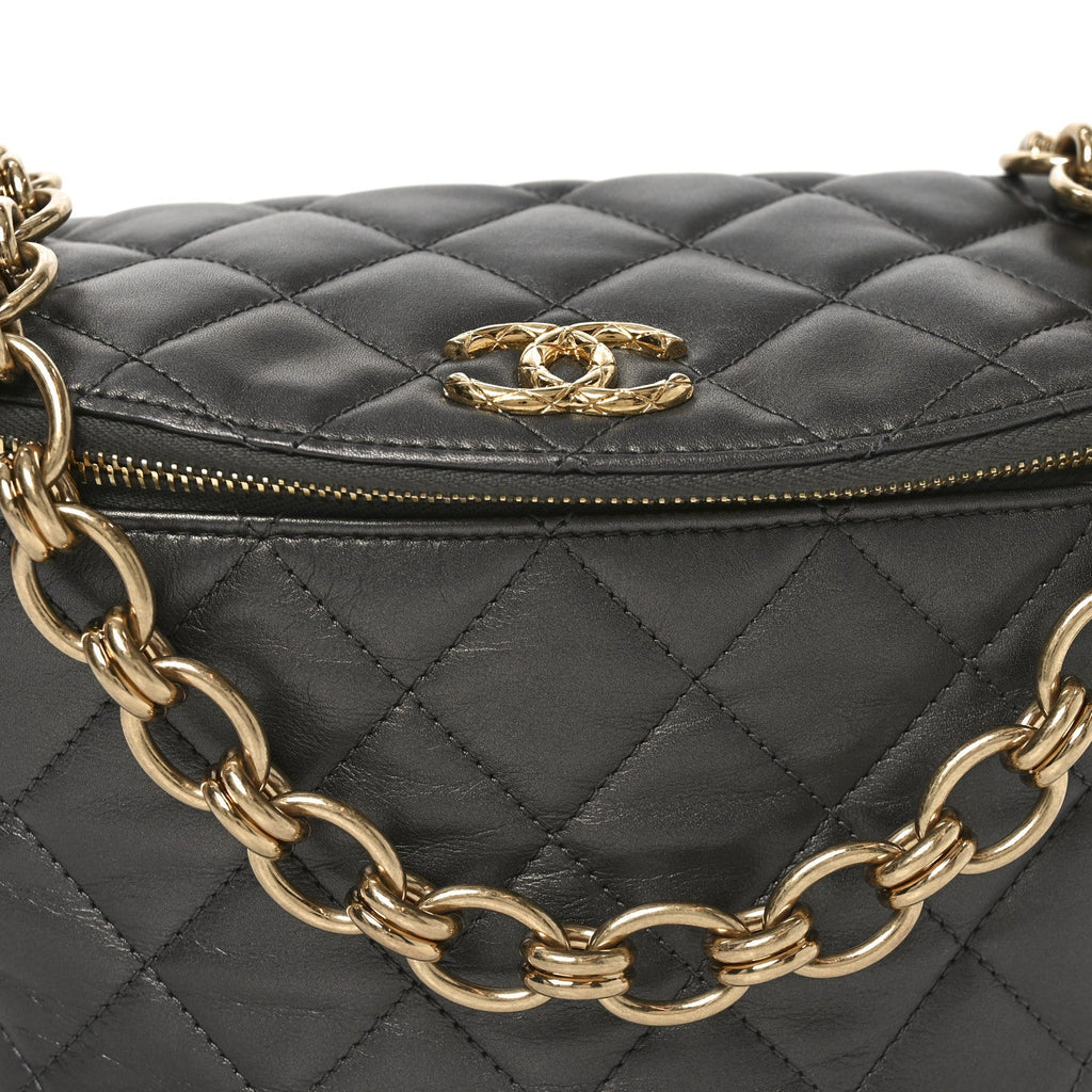 Chanel Metallic Calfskin Pearl Quilted CC Belt Bag Ruthenium