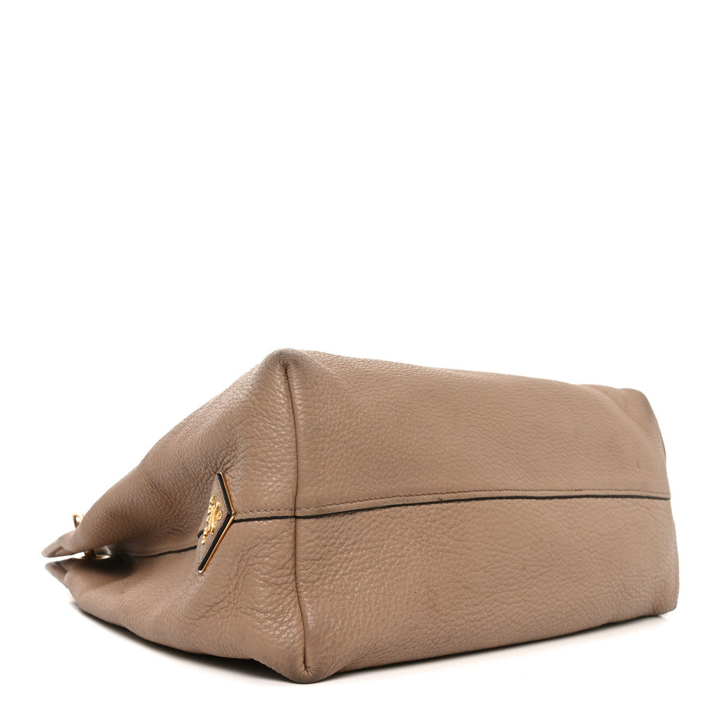 Prada Vitello Phenix Embossed Logo Hobo Caramel