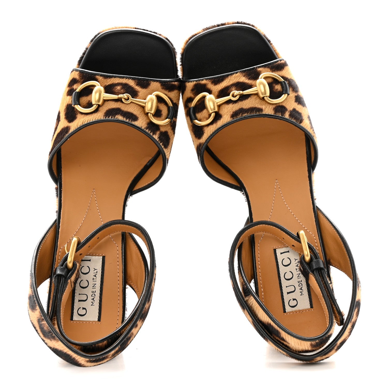 Gucci Calf Hair Leopard Print Horsebit 25/60mm Platform Sandals 36.5 Hazelnut Black
