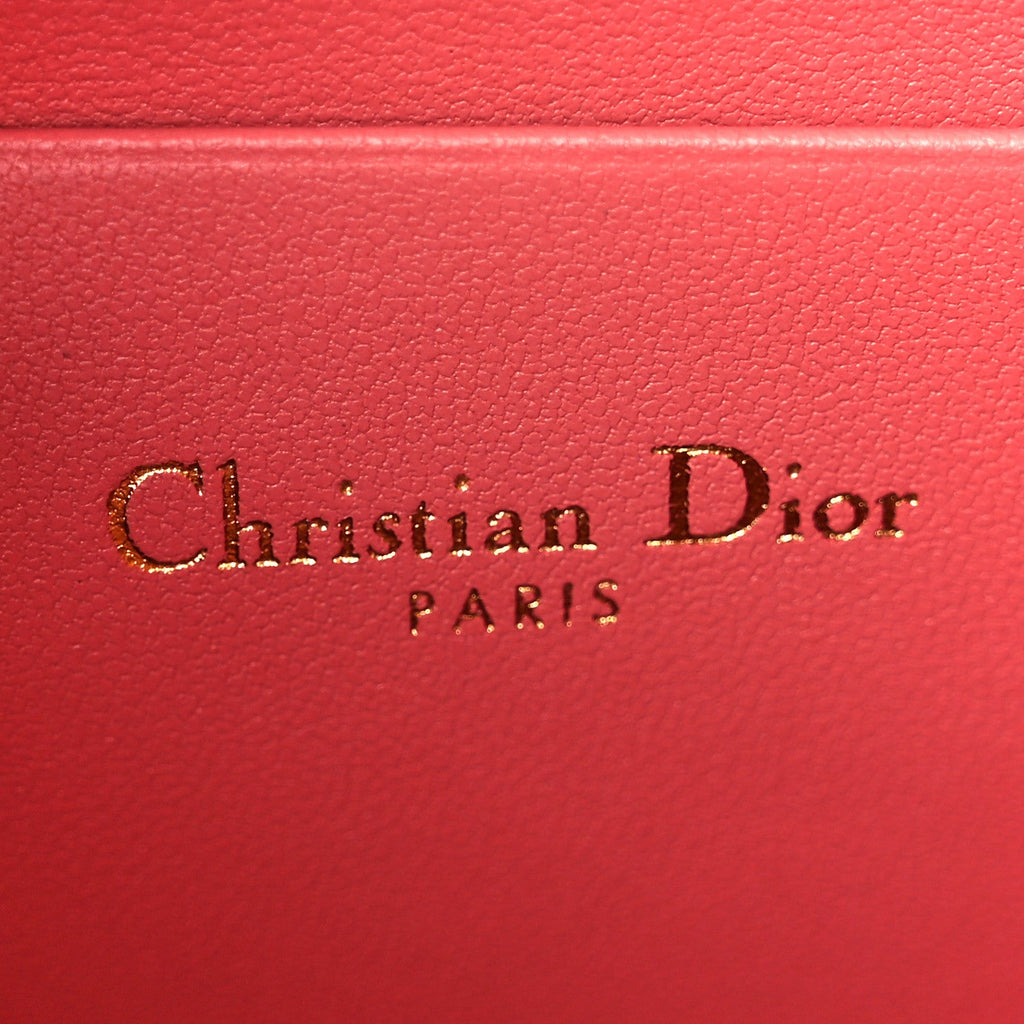 Christian Dior Calfskin Cannage Caro Zipped Pouch With Chain Coral Powder