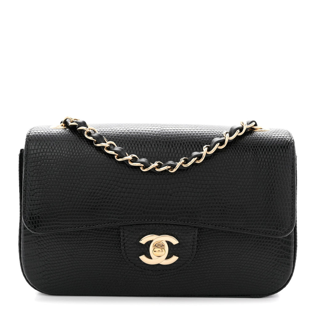 Chanel Lizard Mini Rectangular Flap Black
