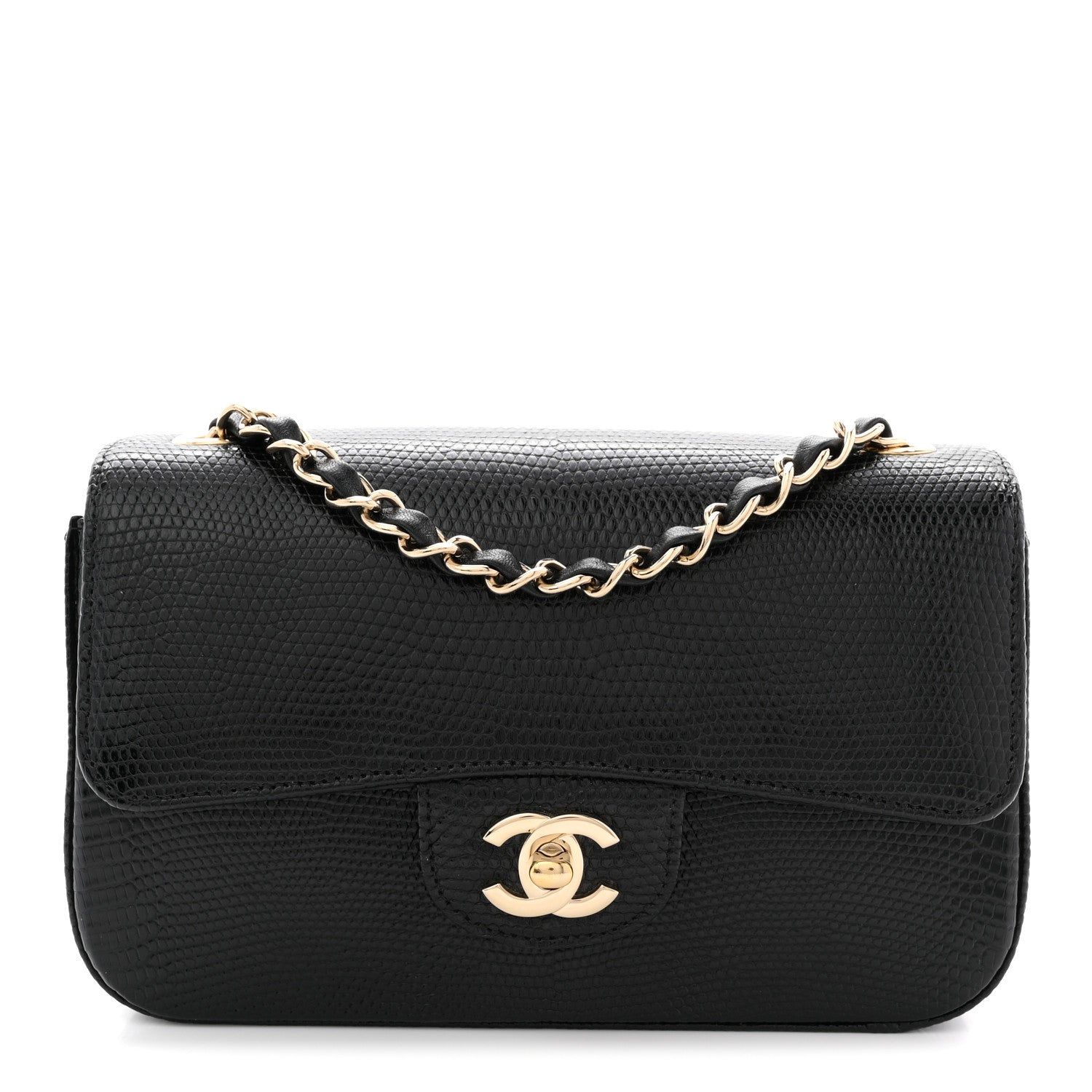 Chanel Lizard Mini Rectangular Flap Black