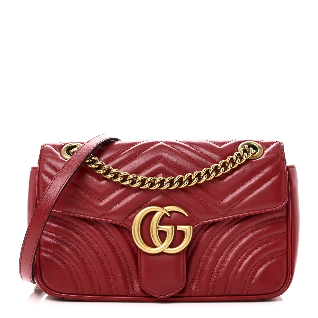 Gucci Calfskin Matelasse Small GG Marmont Shoulder Bag Hibiscus Red
