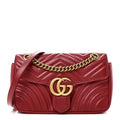 Gucci Calfskin Matelasse Small GG Marmont Shoulder Bag Hibiscus Red