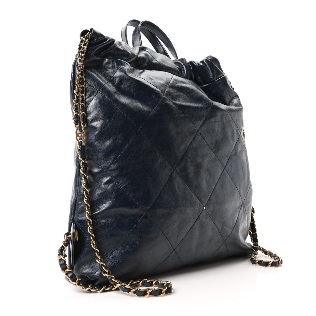 Chanel Shiny Calfskin Quilted Chanel 22 Backpack Dark Blue