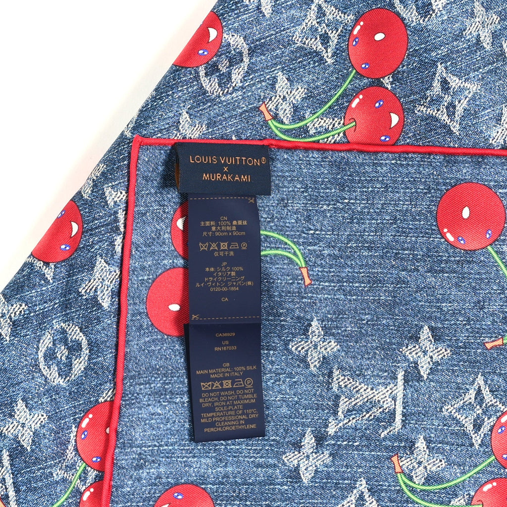 Louis Vuitton LV X TM Silk Monogram Cerises Square Scarf 90 Denim Blue