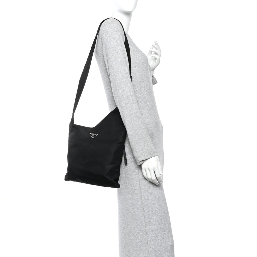 Prada Tessuto Nylon Saffiano Flat Messenger Bag Black