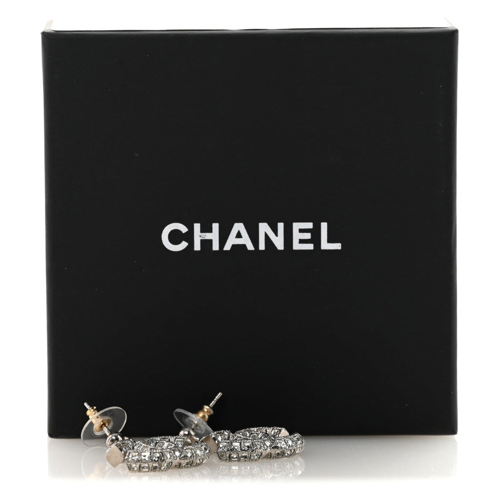 Baguette Crystal CC Drop Earrings Silver