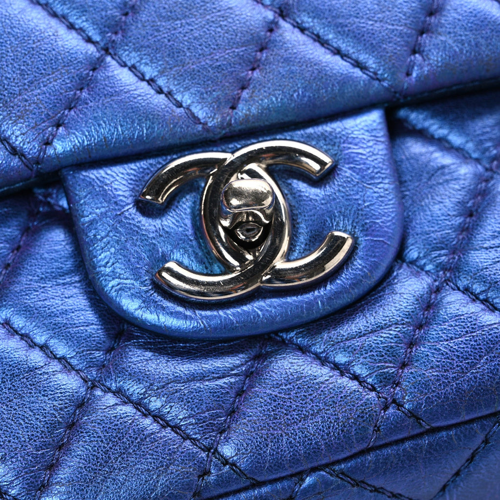 Chanel Metallic Lambskin Quilted Medium Double Flap Turquoise