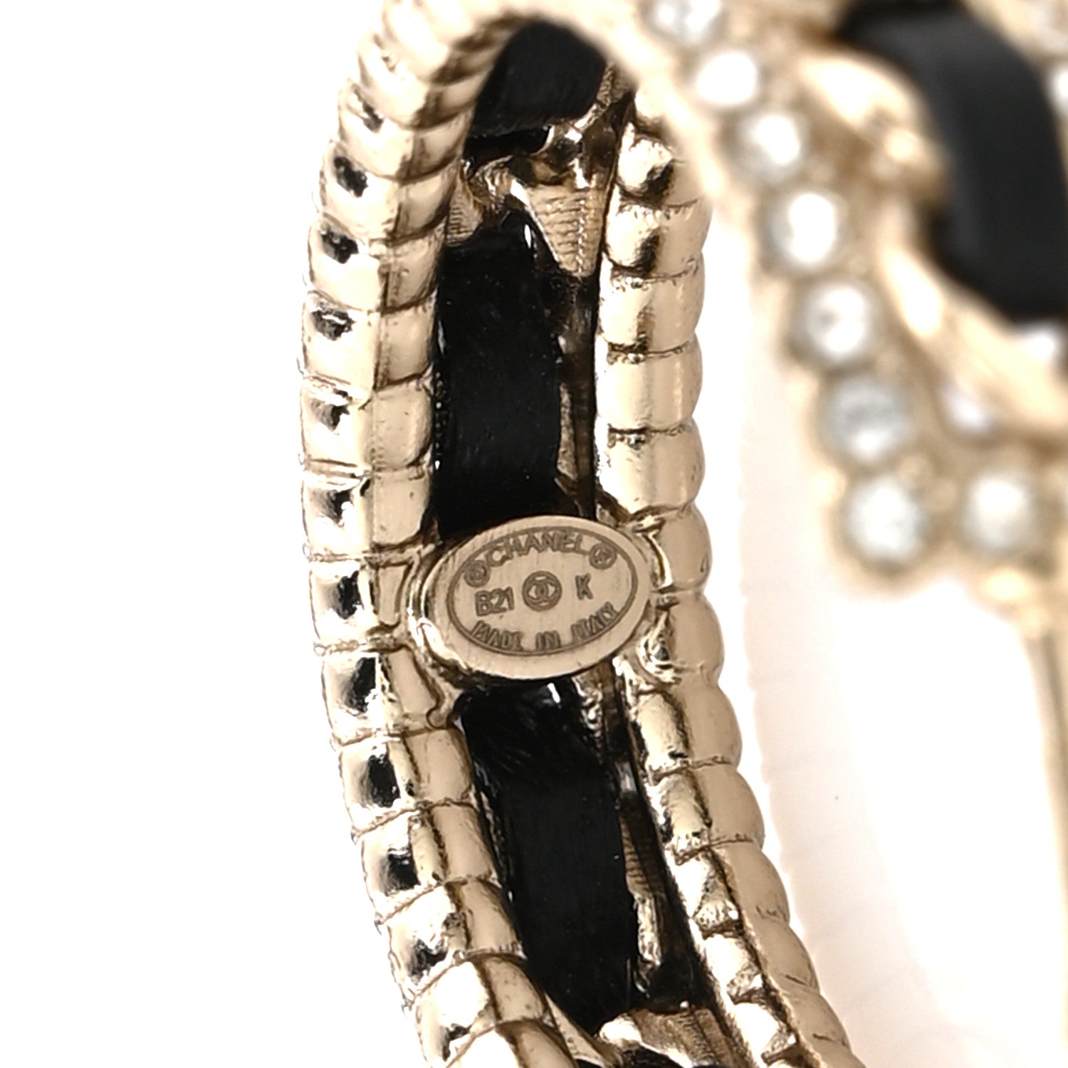 Lambskin Crystal Chain Chanel Strass CC Earrings Black Gold