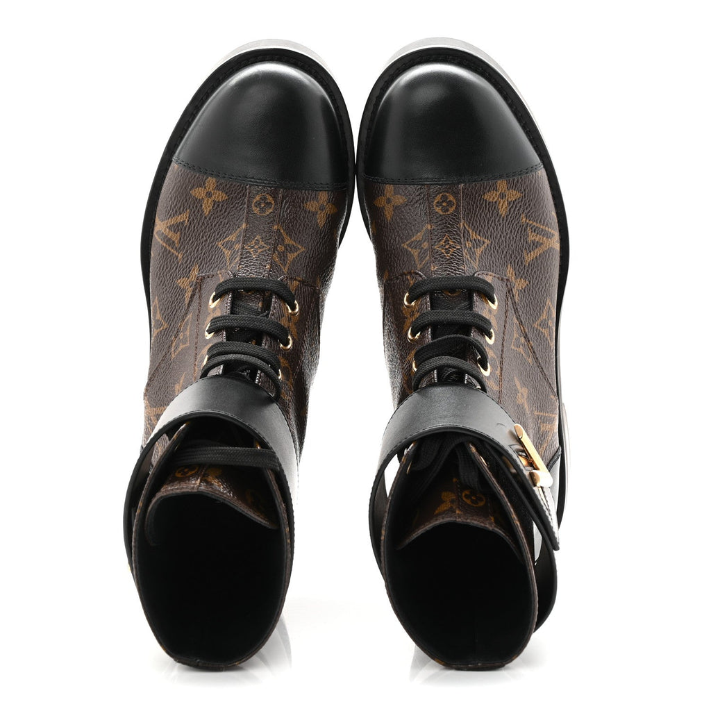 Louis Vuitton Calfskin Monogram Wonderland Flat Ranger Boots 36.5 Black