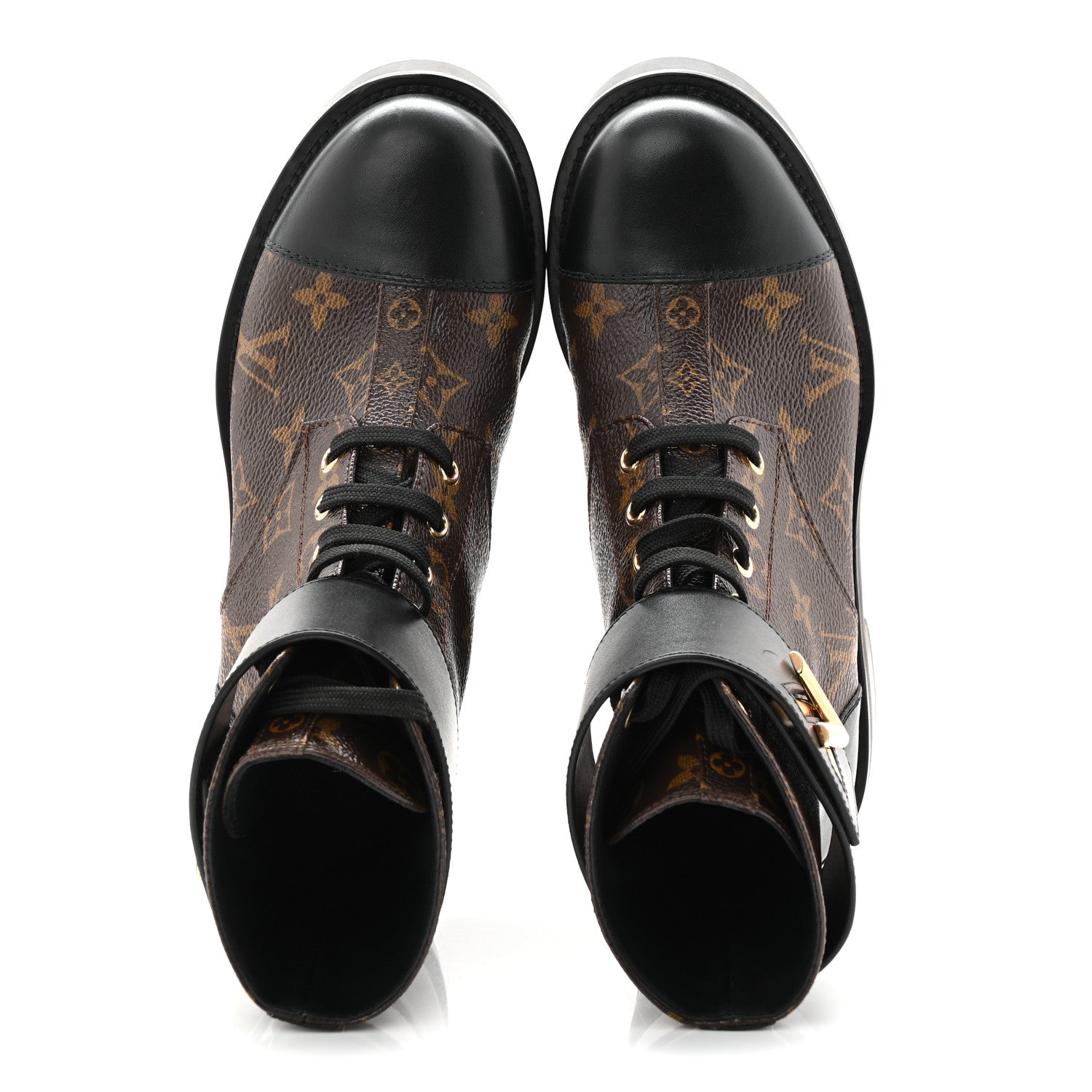 Louis Vuitton Calfskin Monogram Wonderland Flat Ranger Boots 36.5 Black