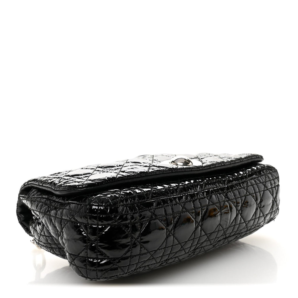 Christian Dior Patent Lambskin Cannage Rendezvous Flap Black