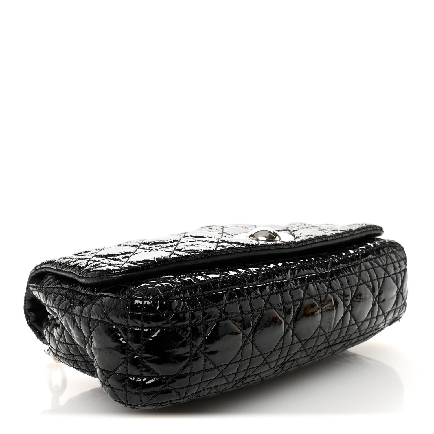 Christian Dior Patent Lambskin Cannage Rendezvous Flap Black