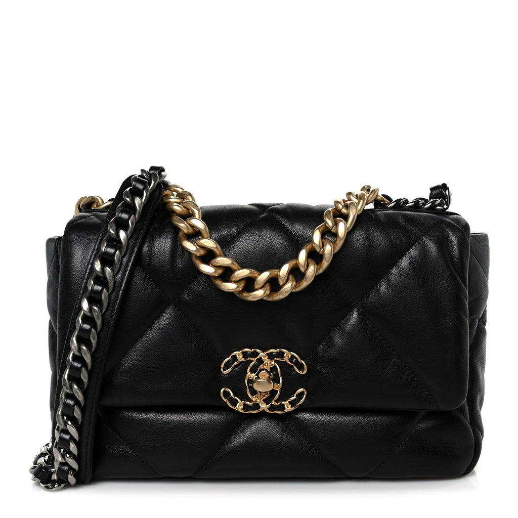 Chanel Shiny Goatskin Quilted Medium Chanel 19 Flap Black