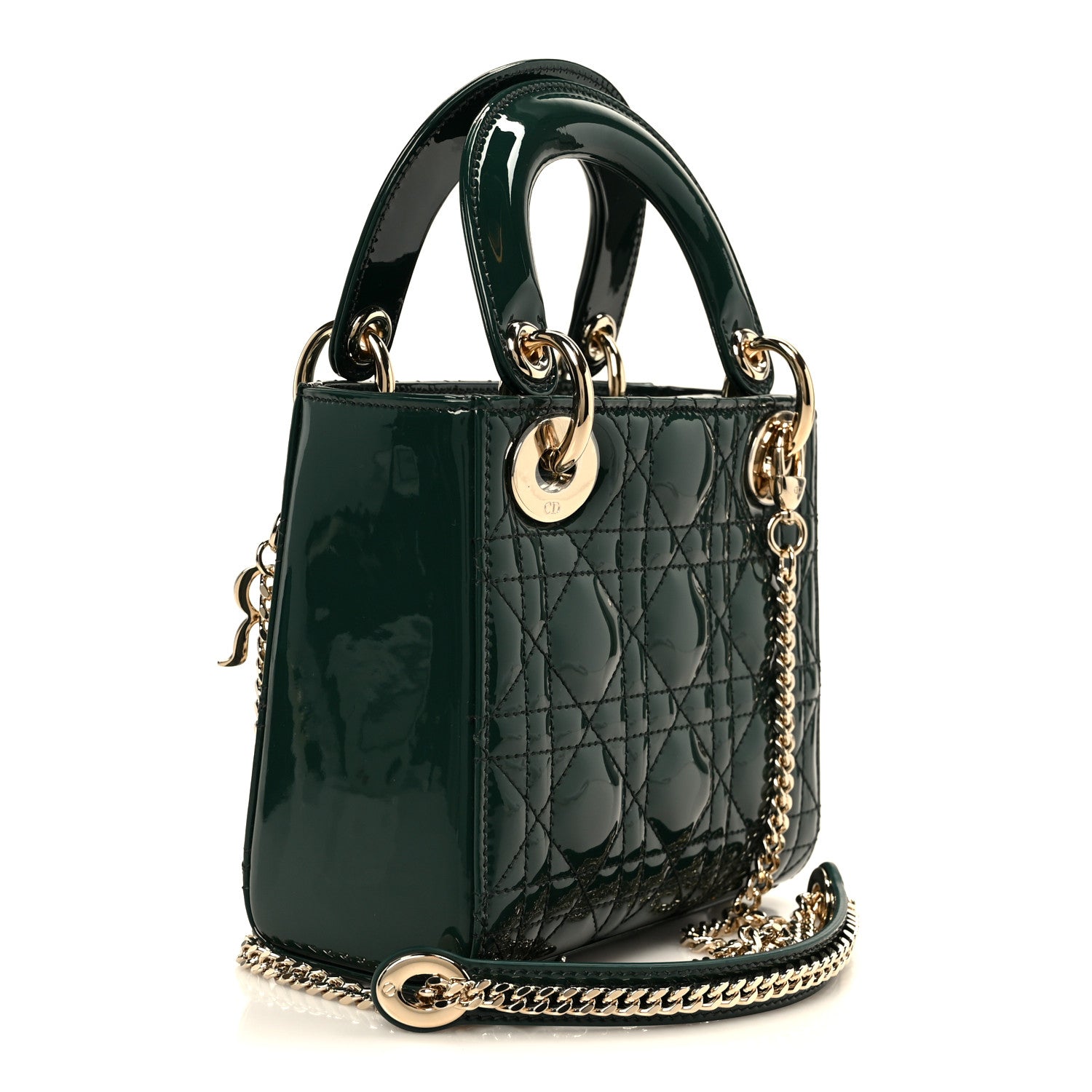 Christian Dior Patent Cannage Mini Lady Dior Pine Green