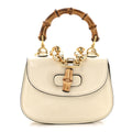 Gucci Patent Crystal Mini Bamboo 1947 Top Handle Chain Bag White