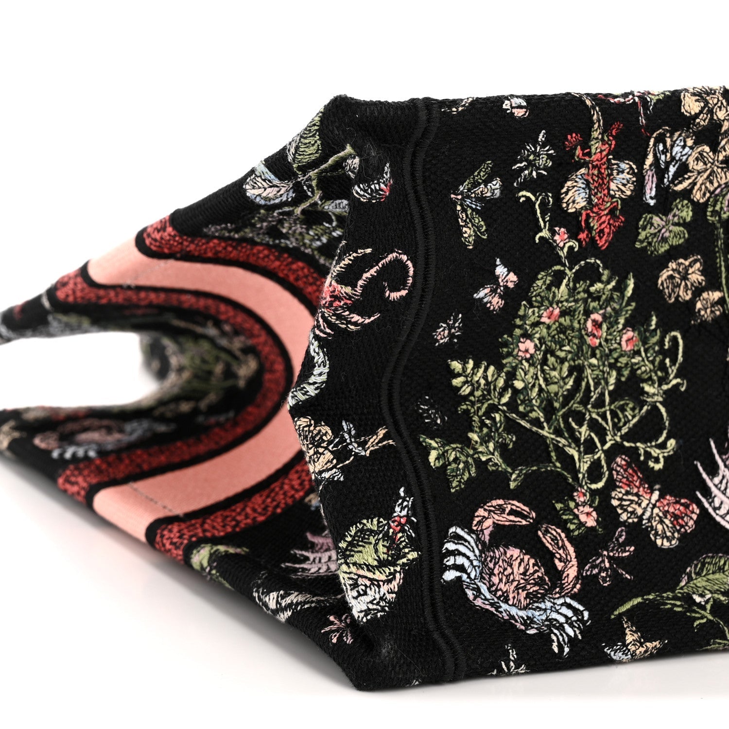 Christian Dior Canvas Embroidered Medium Cabinet De Curiosites Book Tote Black Multicolor