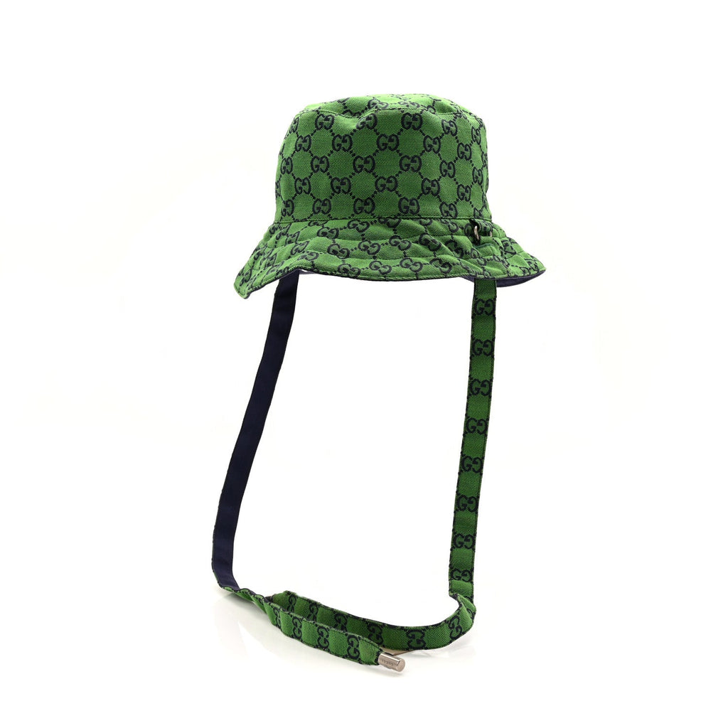 Gucci Monogram Multicolor Reversible Self-Tie Bucket Hat S Green Blue