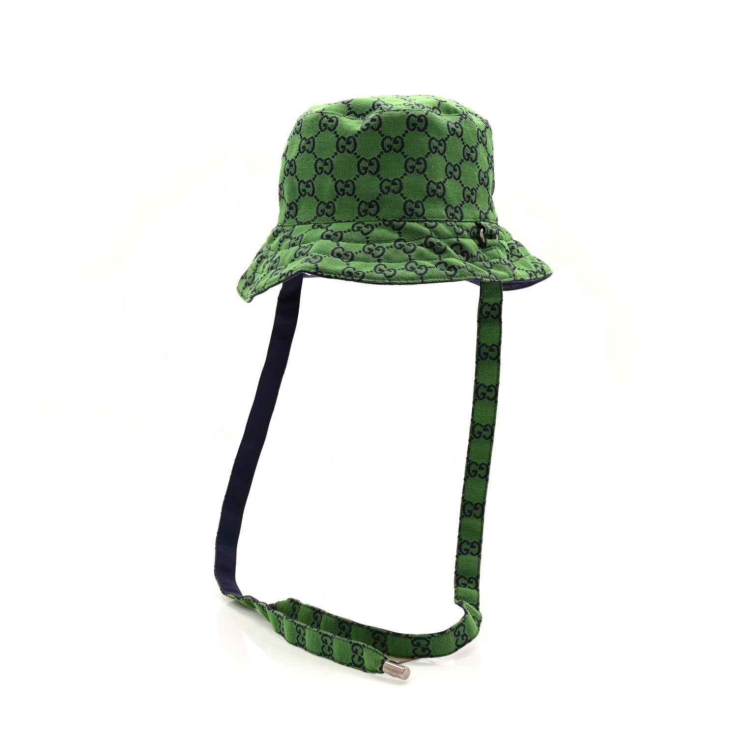 Gucci Monogram Multicolor Reversible Self-Tie Bucket Hat S Green Blue