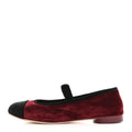 Chanel Velvet Mary Jane Flats 38 Burgundy Black