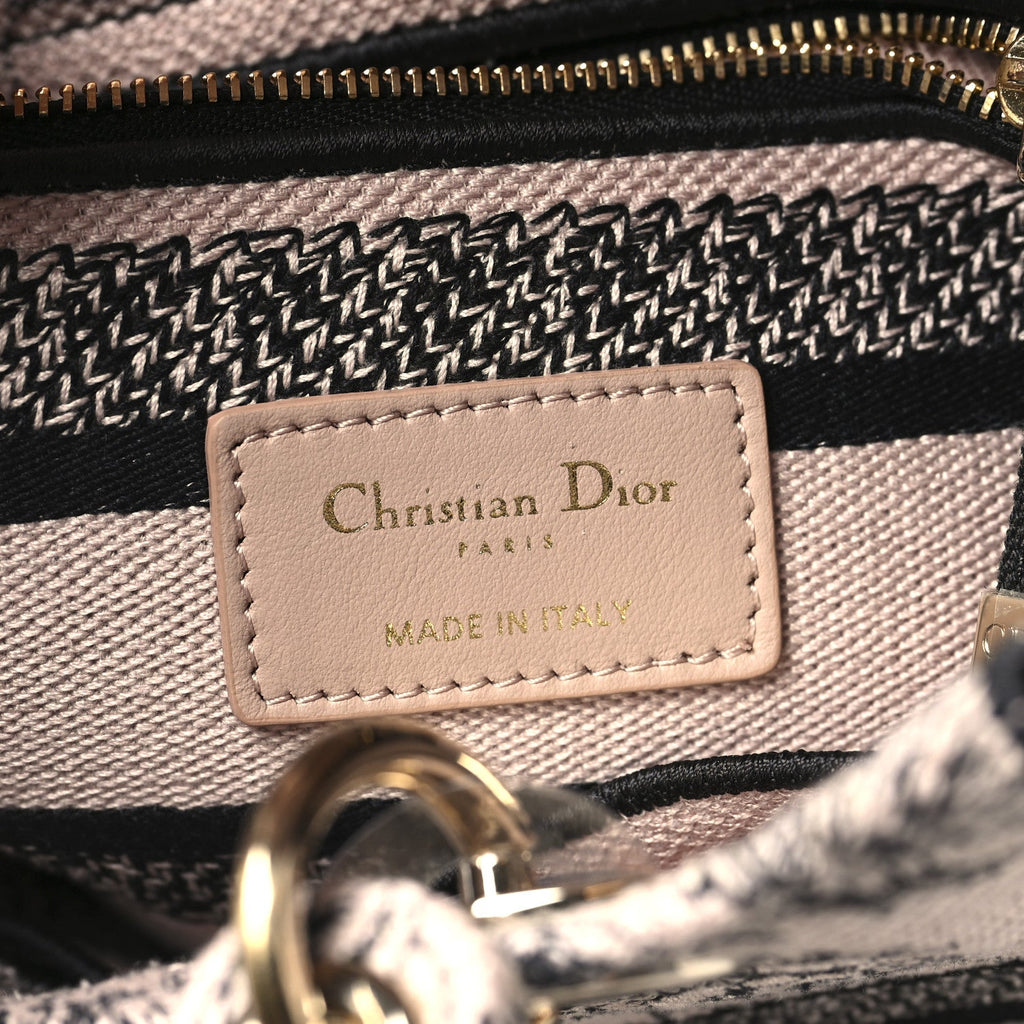 Christian Dior Canvas Embroidered Jardin Botanique Medium Lady D-Lite Light Pink Black