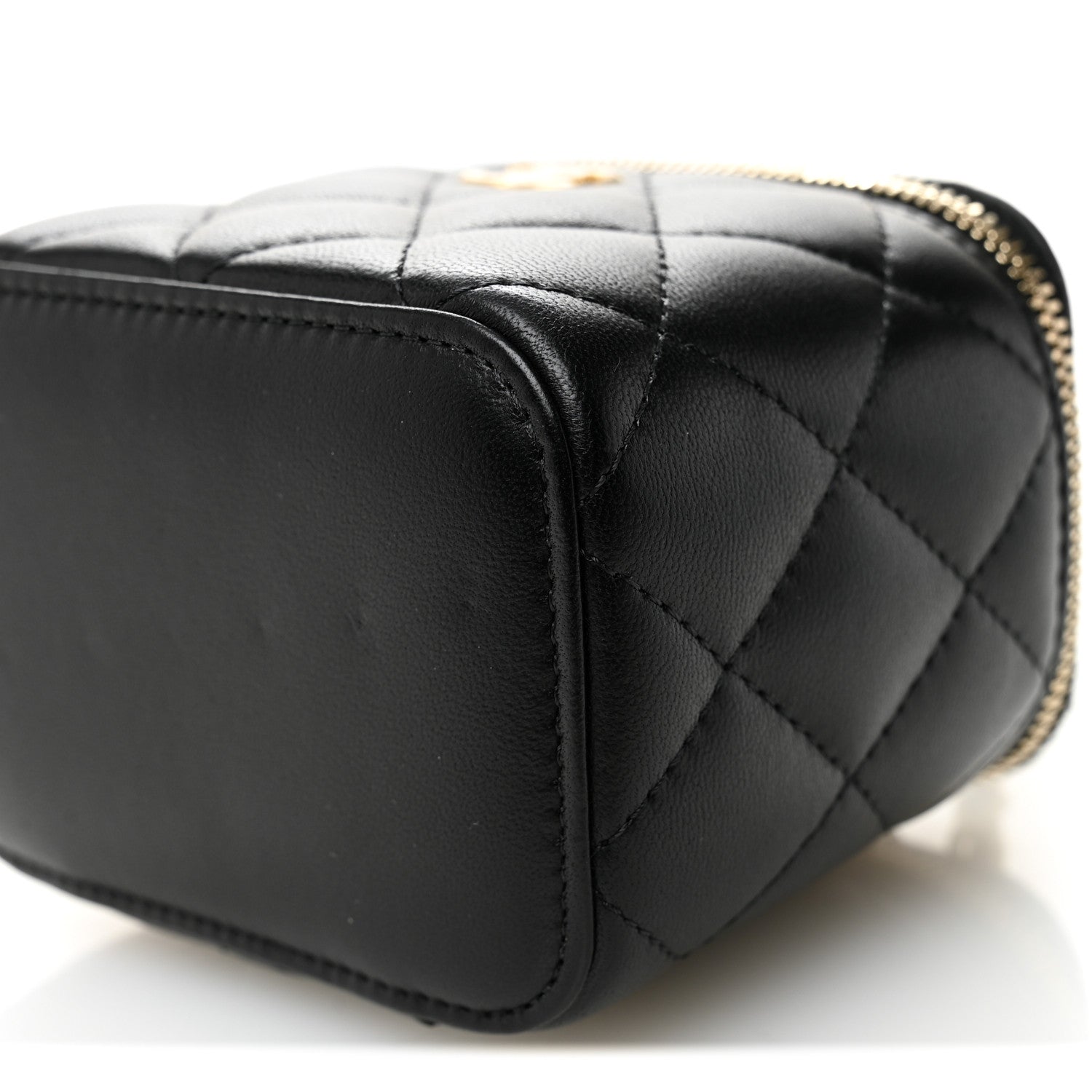 Chanel Lambskin Quilted Mini Pearl Crush Vanity Case With Chain Black