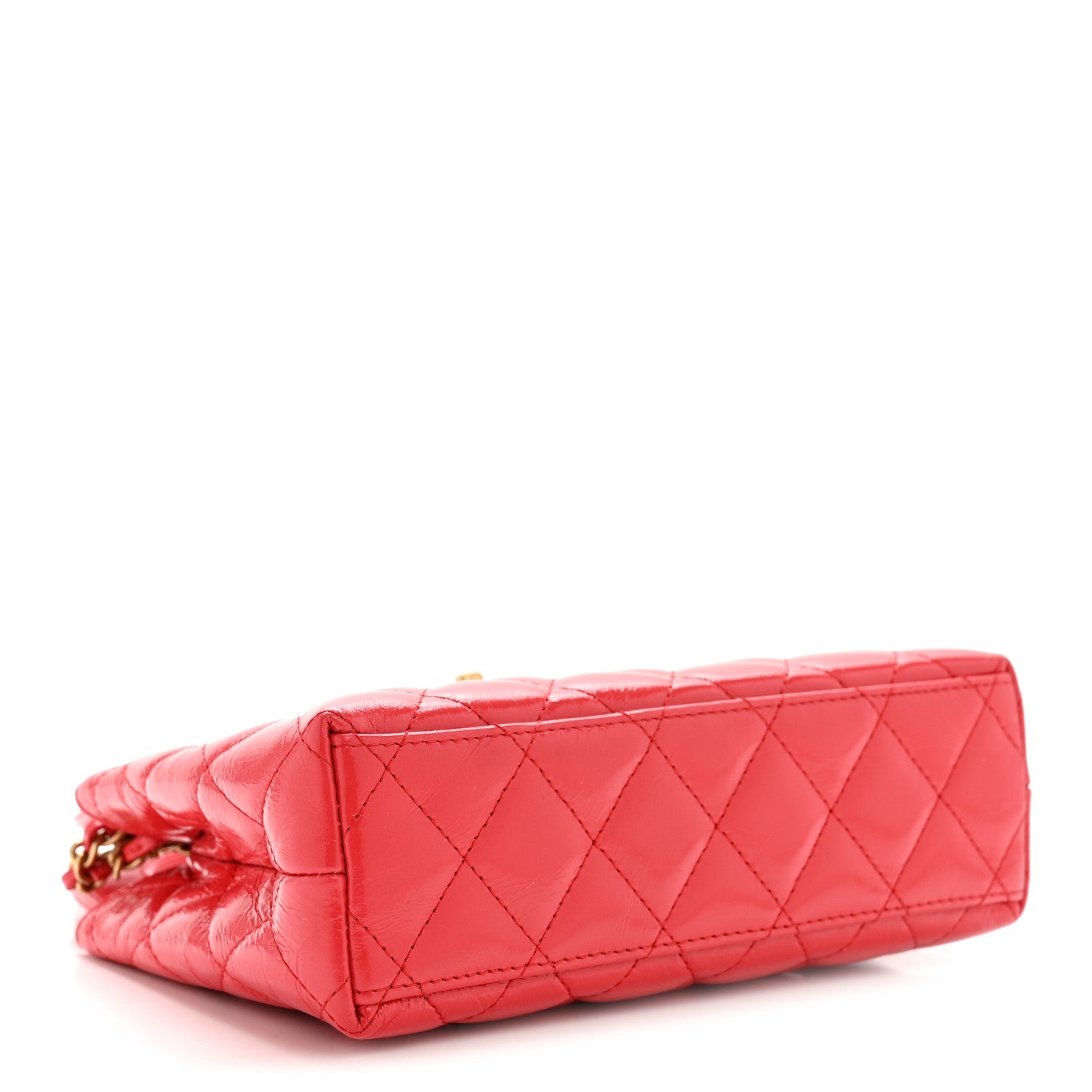 Chanel Shiny Aged Calfskin Quilted Nano Kelly Shopper Red
