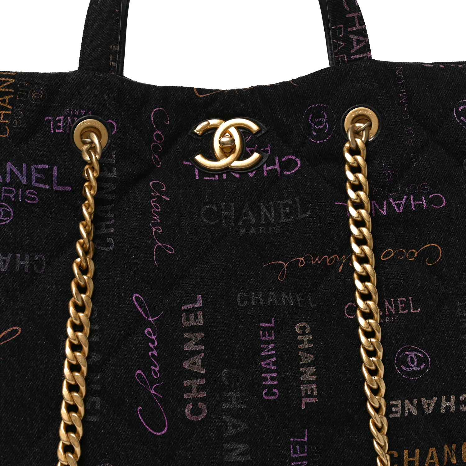 Chanel Denim Quilted Denim Mood Maxi Shopping Bag Black Multicolor
