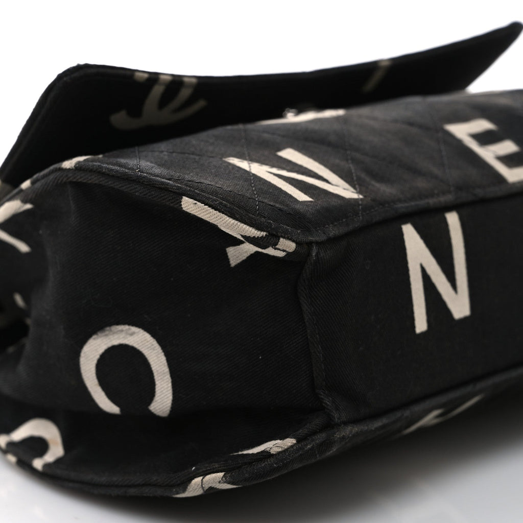 Chanel Canvas Quilted Letter Printed Flap Black