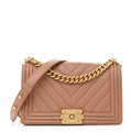 Chanel Caviar Chevron Quilted Medium Boy Flap Brown