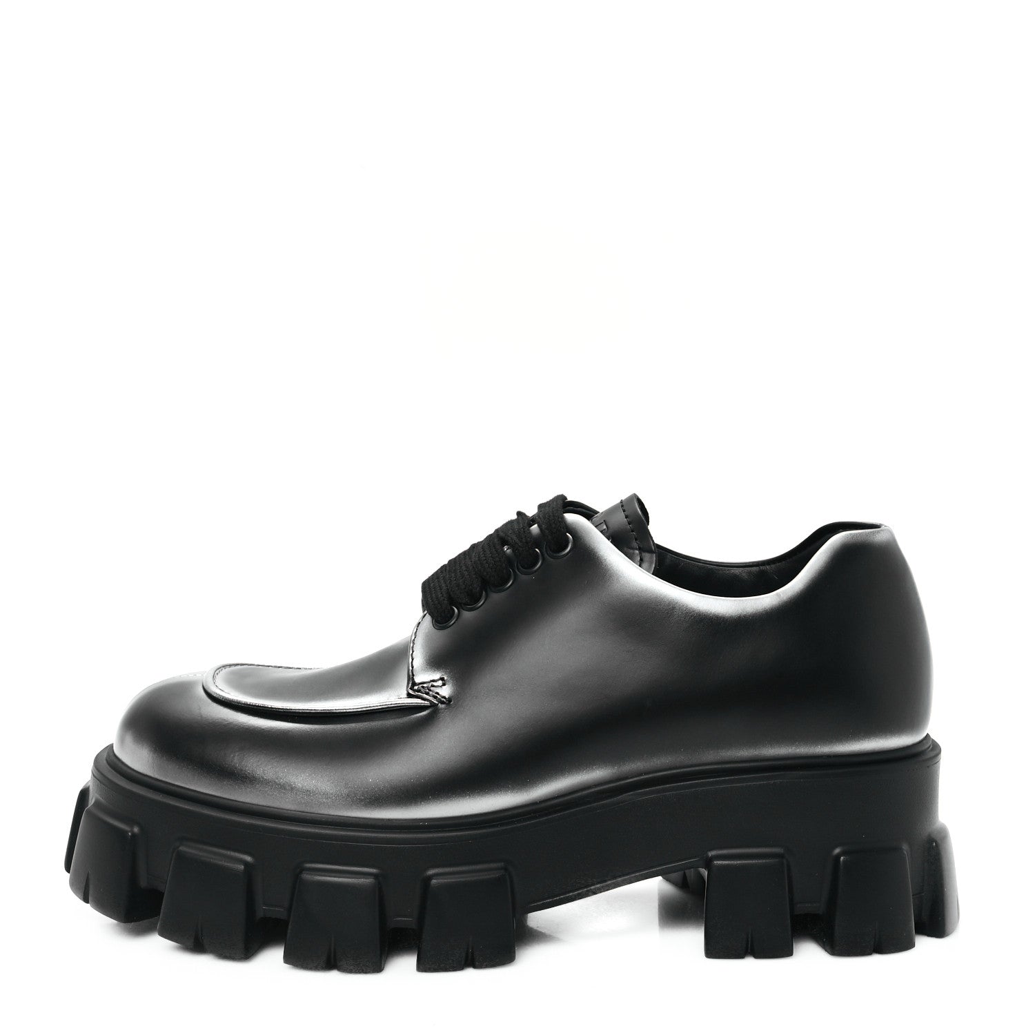Prada Spazzolato Rois Sfumato Monolith 55mm Derby Loafers 5.5 Black Argento