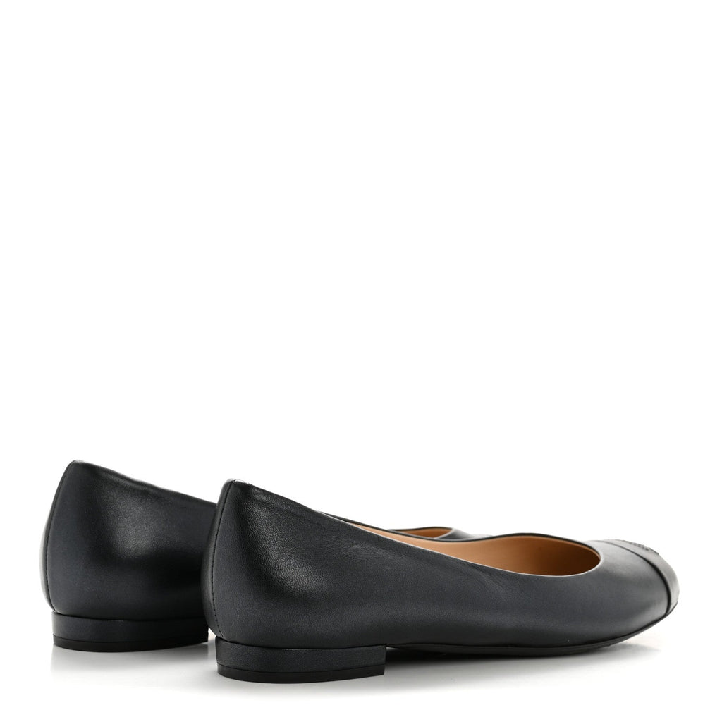 Lambskin Cap Toe Ballerina Flats 38.5 Dark Navy Black