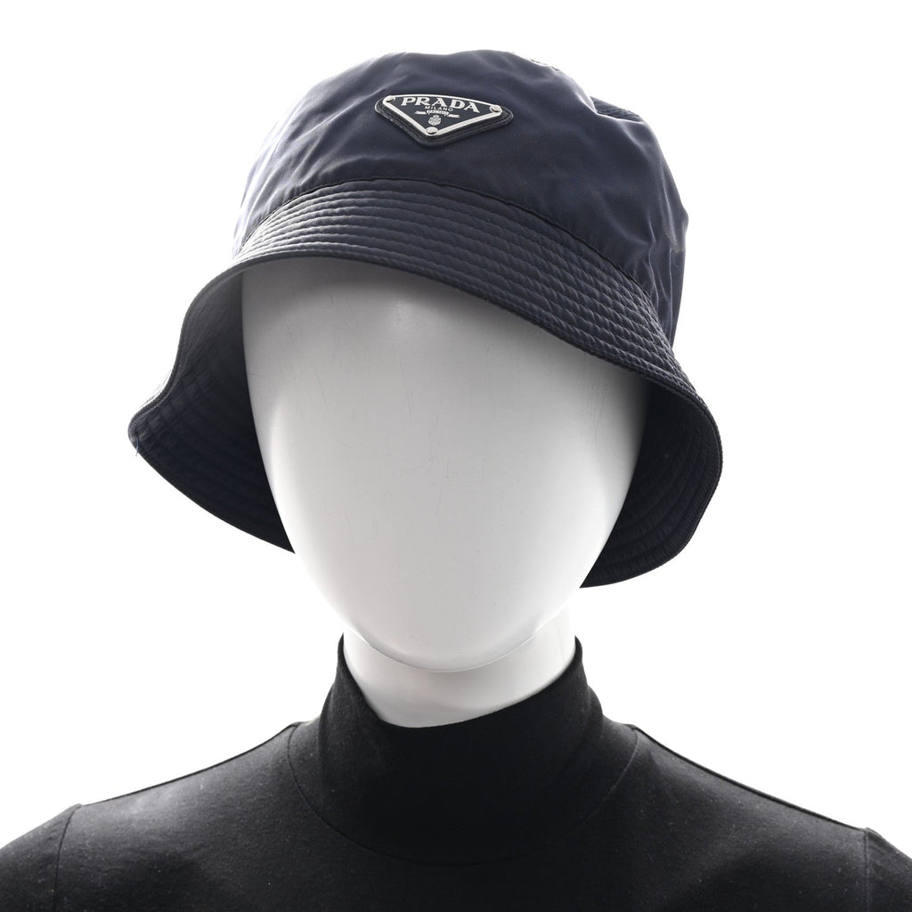 Prada Re-Nylon Metal Triangle Logo Womens Bucket Hat XL Black