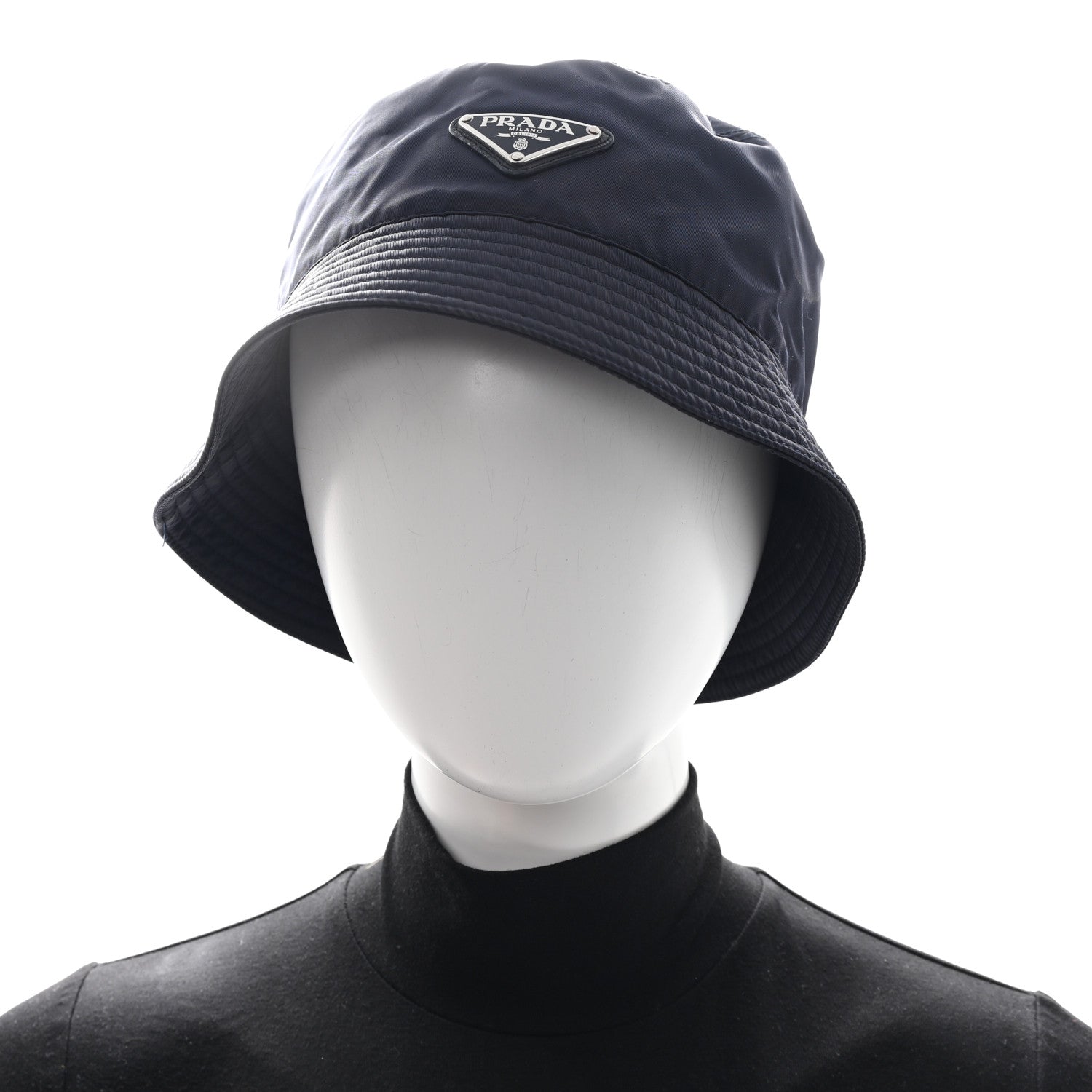 Prada Re-Nylon Metal Triangle Logo Womens Bucket Hat XL Black