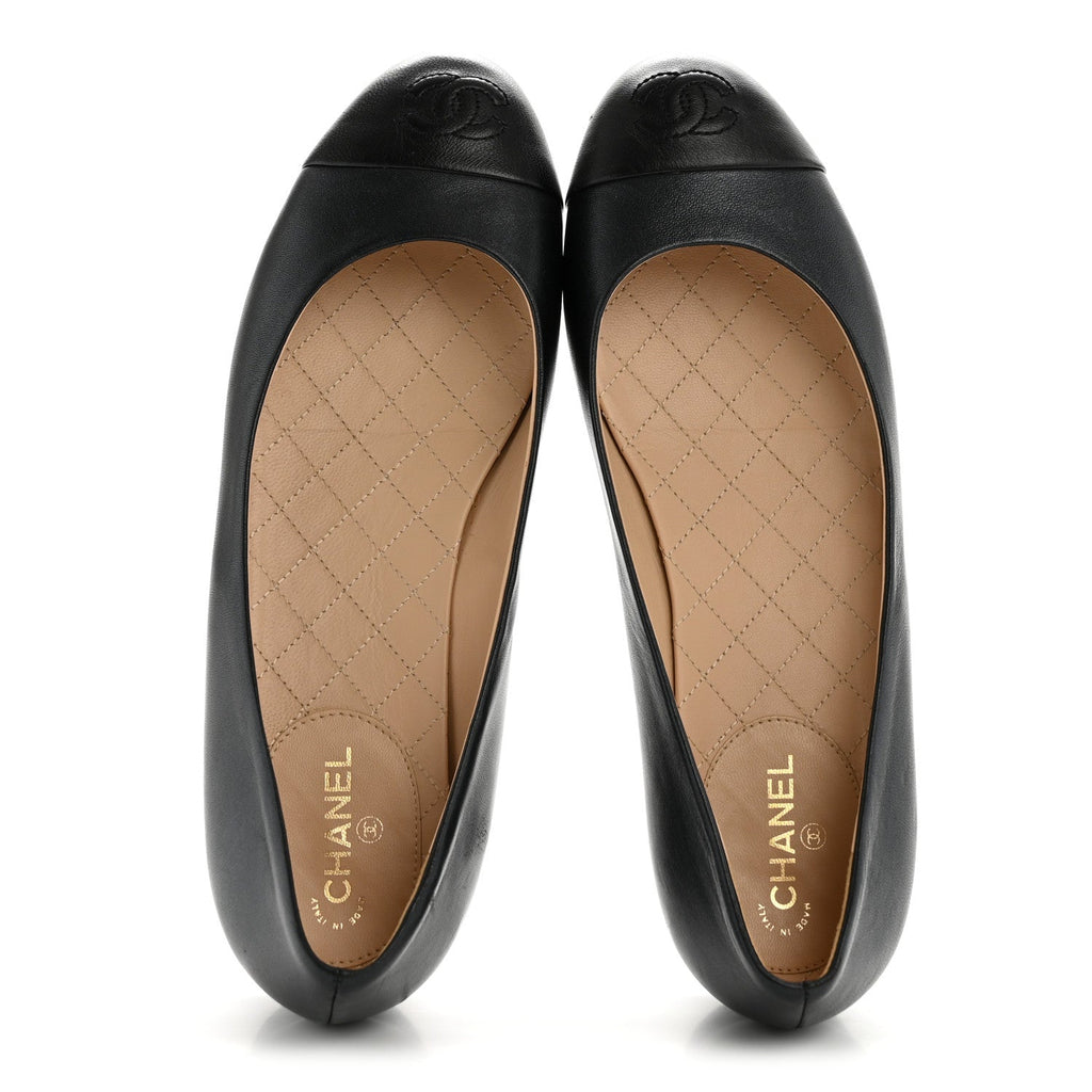 Lambskin Cap Toe Ballerina Flats 38.5 Dark Navy Black