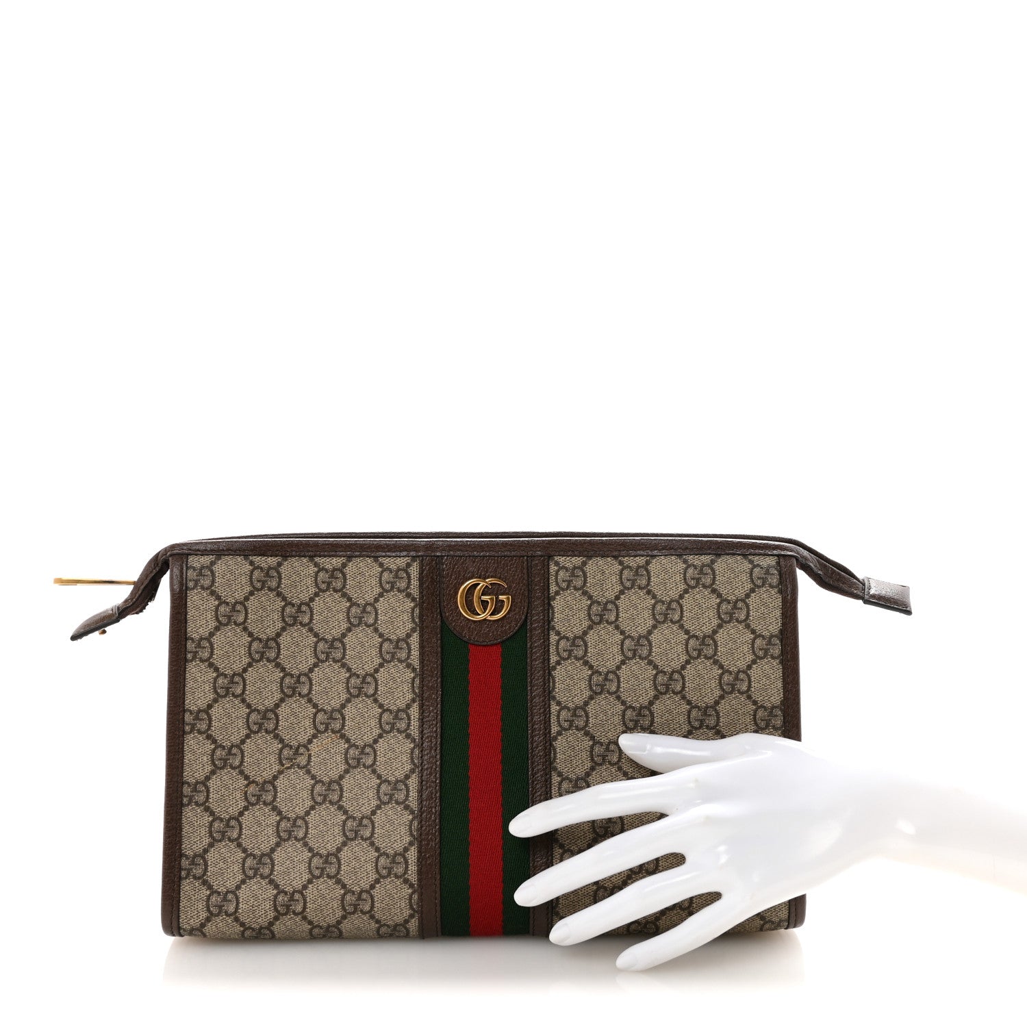 Gucci GG Supreme Monogram Web Ophidia GG Toiletry Case Beige New Acero