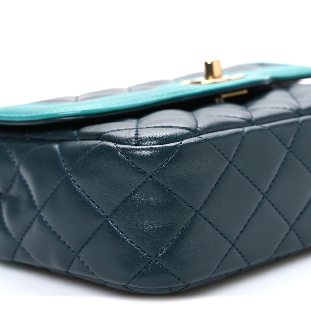 Chanel Lambskin Quilted Mini Two Tone Day Flap Navy Turquoise
