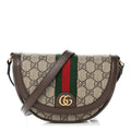 Gucci GG Supreme Monogram Textured Dollar Calfskin Web Mini Ophidia Flap Shoulder Bag Beige Ebony New Acero
