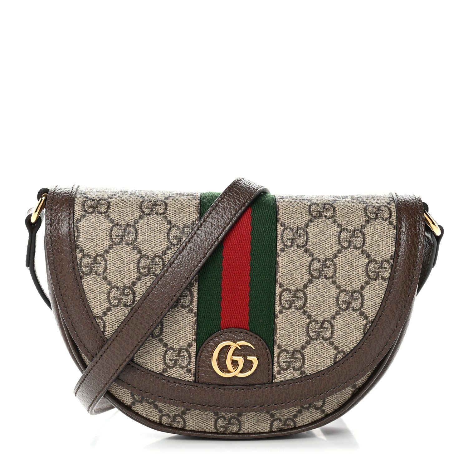 Gucci GG Supreme Monogram Textured Dollar Calfskin Web Mini Ophidia Flap Shoulder Bag Beige Ebony New Acero