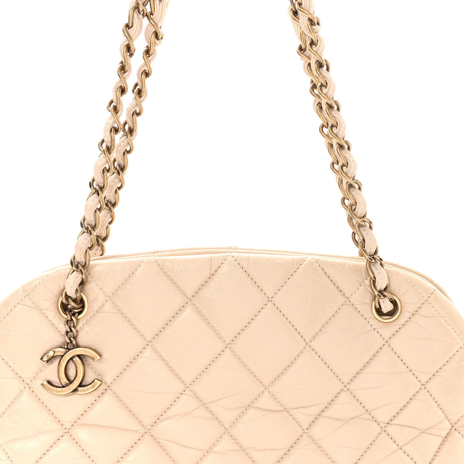 Chanel Aged Calfskin Quilted Medium Just Mademoiselle Bowling Bag Beige