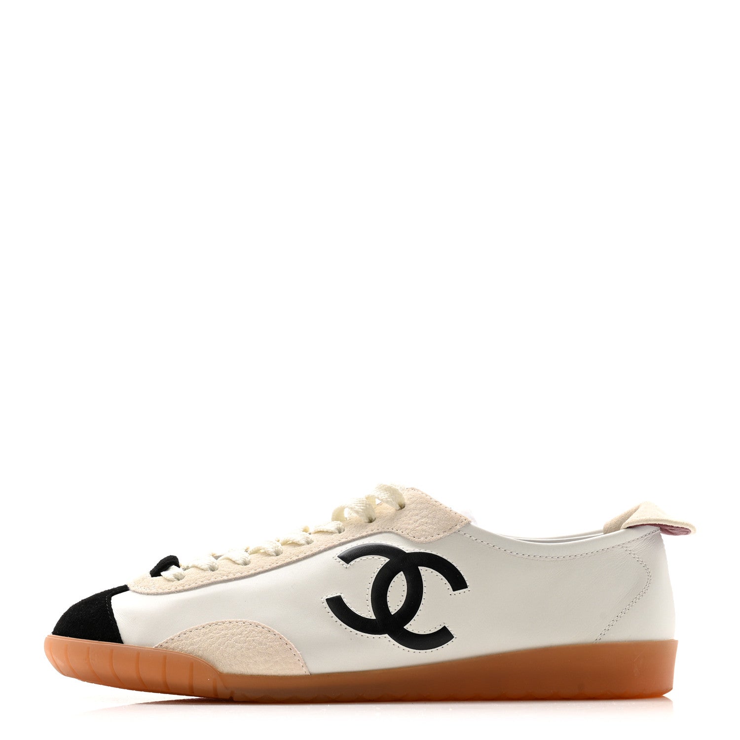 Calfskin Embossed Suede Womens CC Sneakers 38 Black White