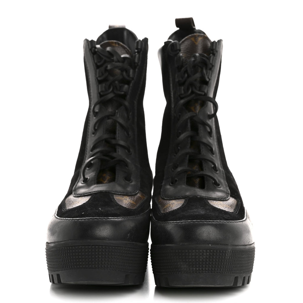 Louis Vuitton Suede Calfskin Monogram Laureate Platform Desert Boots 41 Black