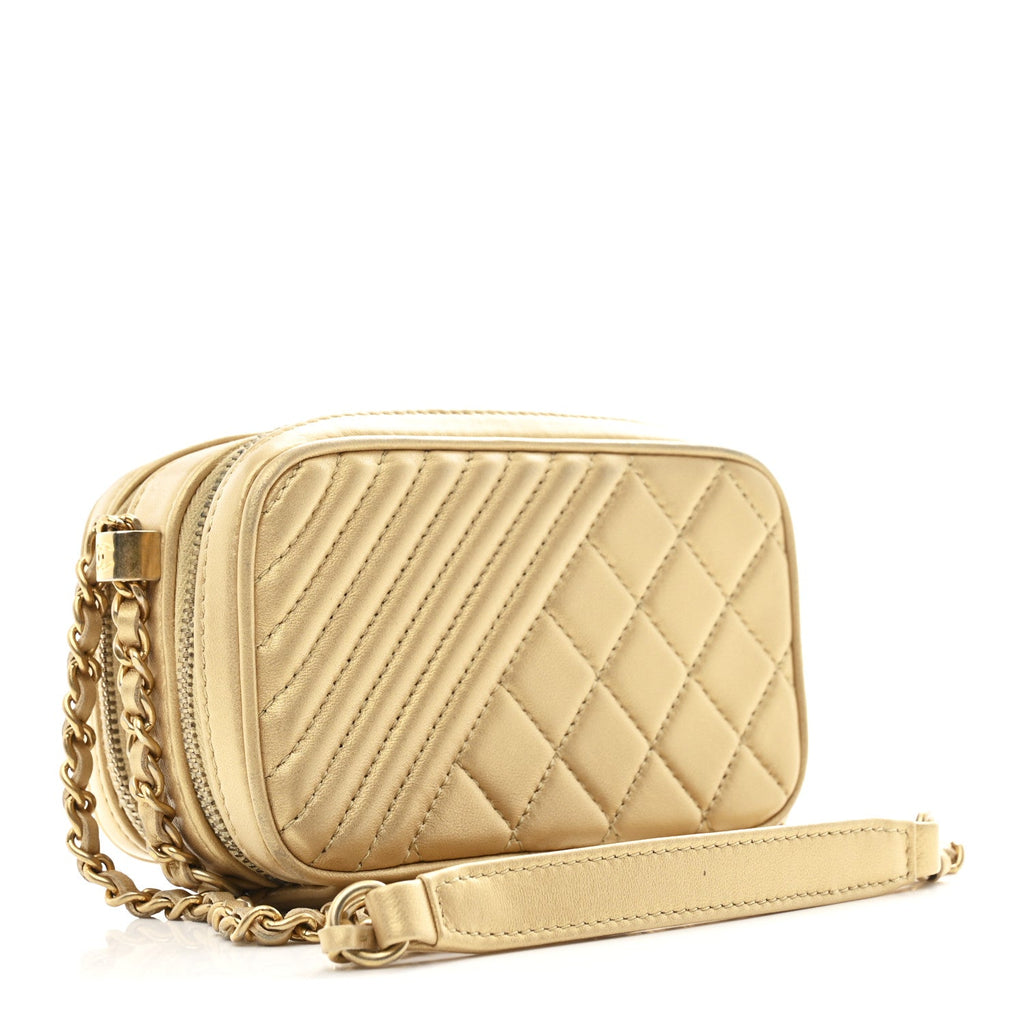 Chanel Metallic Lambskin Mini Coco Boy Camera Case Gold