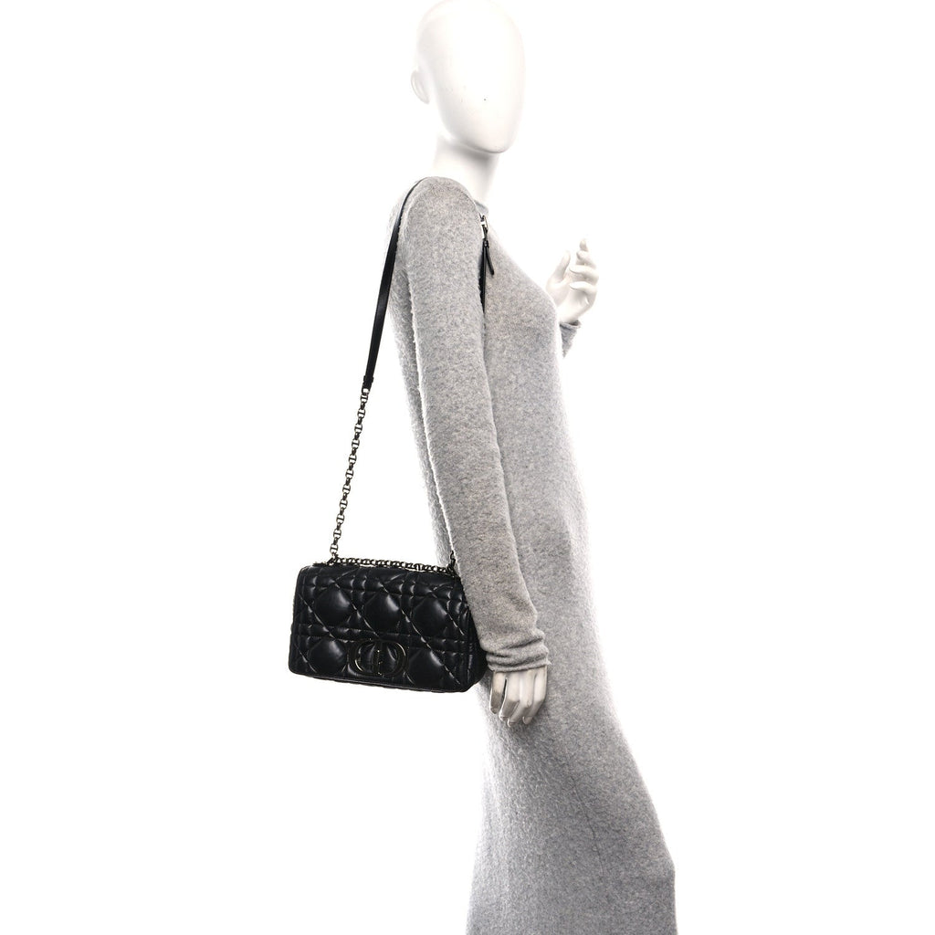 Christian Dior Calfskin Macrocannage Large Caro Bag Black