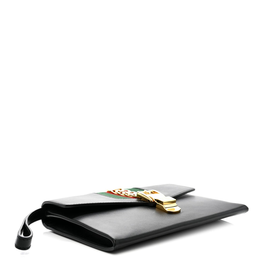 Gucci Calfskin Small Sylvie Wristlet Clutch Black