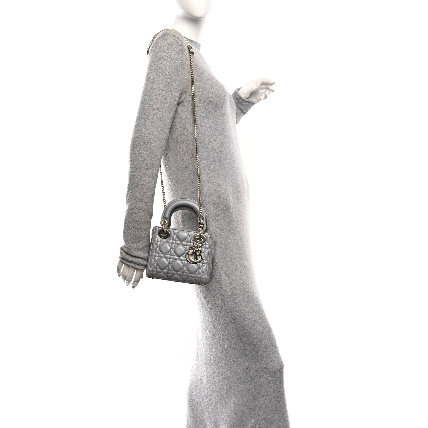 Christian Dior Lambskin Cannage Mini Lady Dior Gray Opaline